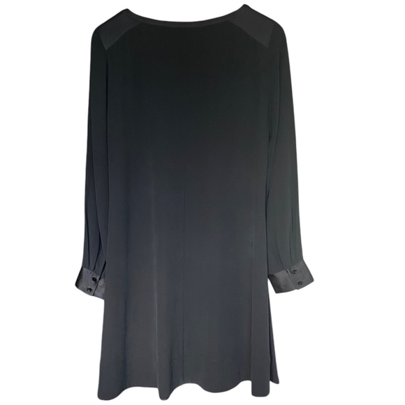 Eileen Fisher 100% Silk Georgette Crepe Dress Black Long Sleeve  Size Small - Picture 2 of 7
